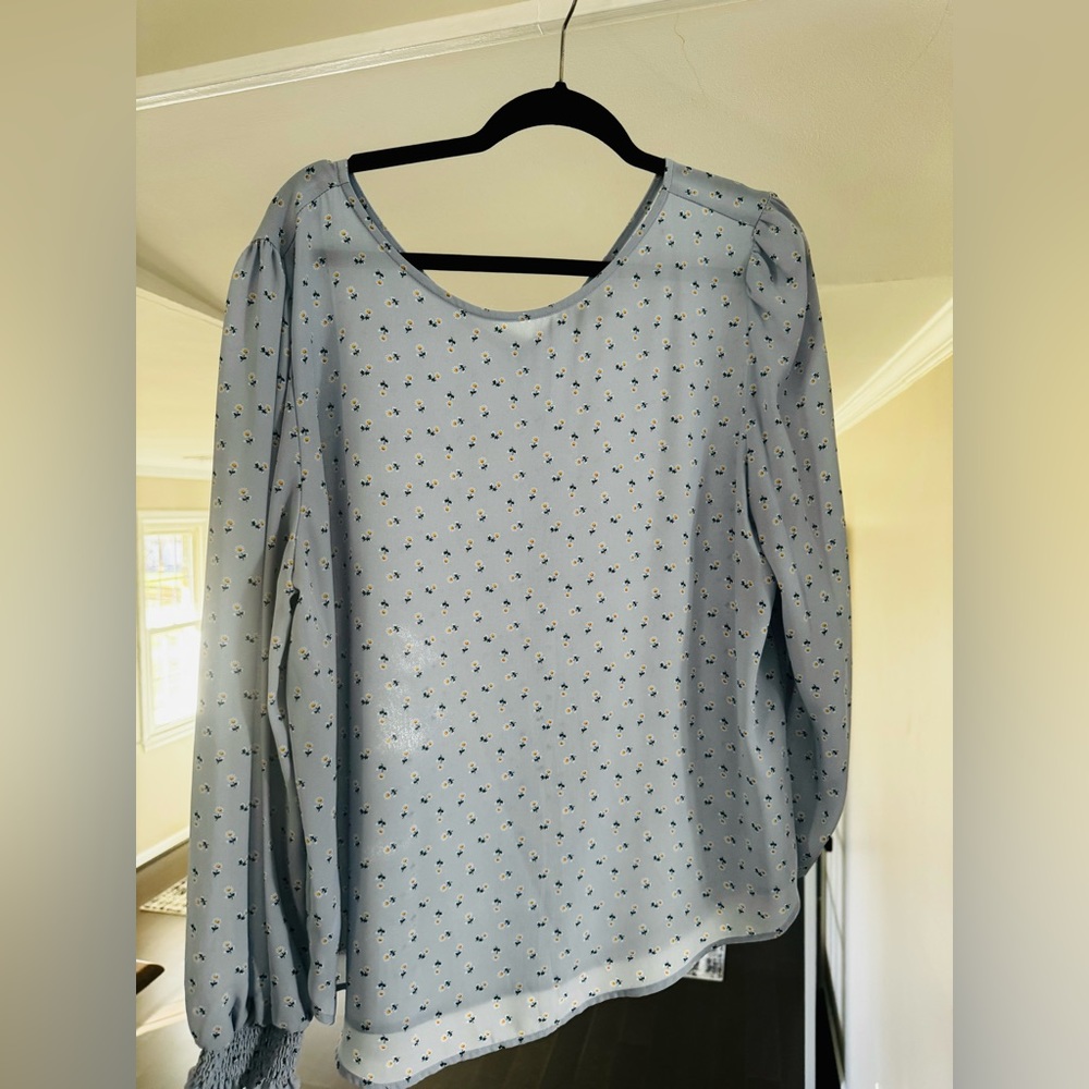 Women Loft Outlet Blue Long Sleeve Blouse Size XL